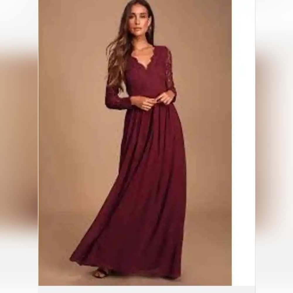 Lulus Awaken My Love Maxi Dress Size Small Burgundy Red Crochet Lace Open Back